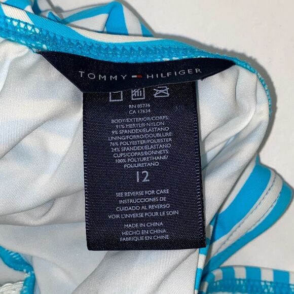 Tommy Hilfiger Women's Blue White Stripe Textured One Piece Swimwear Size 12 - Picture 7 of 7